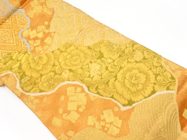 JAPANESE KIMONO / VINTAGE FUKURO OBI / WOVEN RHOMBUS & FLOWER ARABESQUE